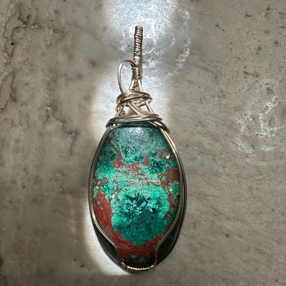 Chrysocolla Healing Stone Pendant in 14k gold fill frame - Picture 1 of 12